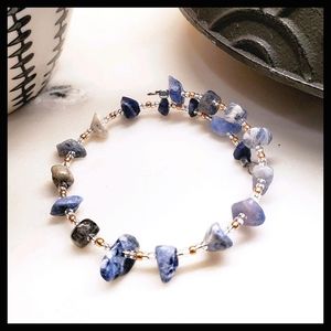 Sodalite Gemstone Bangle w/ Rose Gold Glass Beads